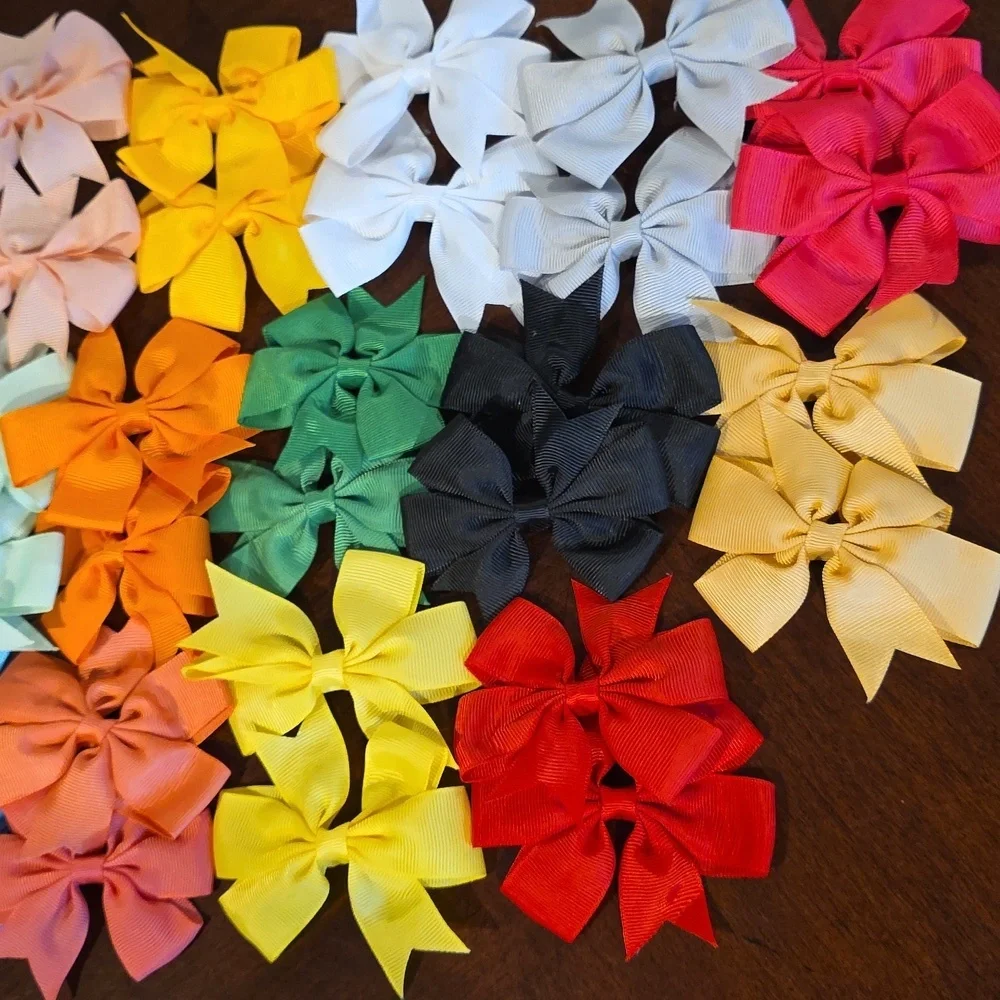 (J20) 40 Total, Colorful Hair Bow Clip Set for Kids